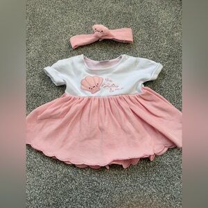 Pink and White Baby Dress with Headband